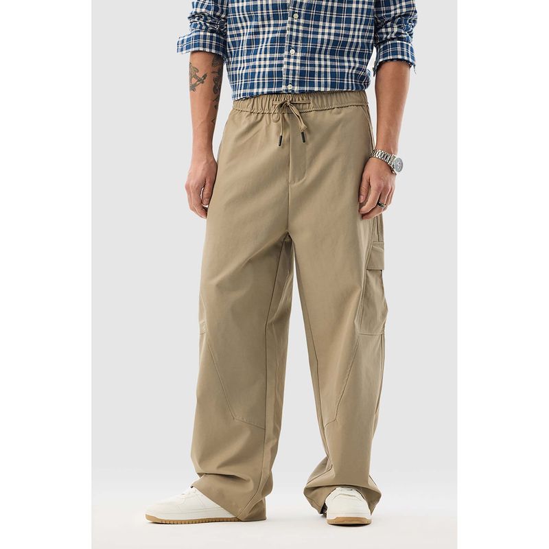 Snitch Beige Solid Loose Casual Cargo (34)