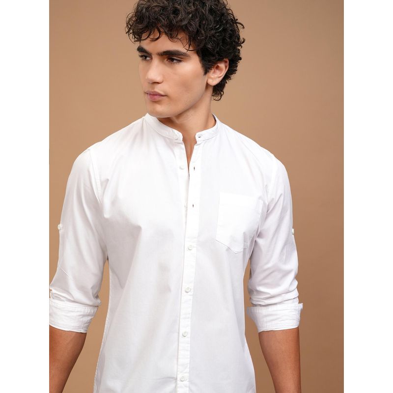 HIGHLANDER Men White Cotton Solid Slim Fit Shirt (M)