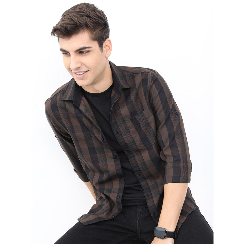 HIGHLANDER Men Multi-Color Cotton Blend Checks Slim Fit Shirt (S)