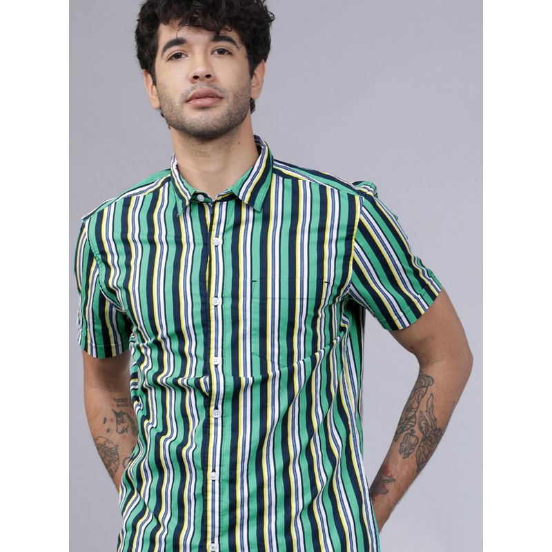 HIGHLANDER Men Multi-Color Cotton Stripes Slim Fit Shirt (M)