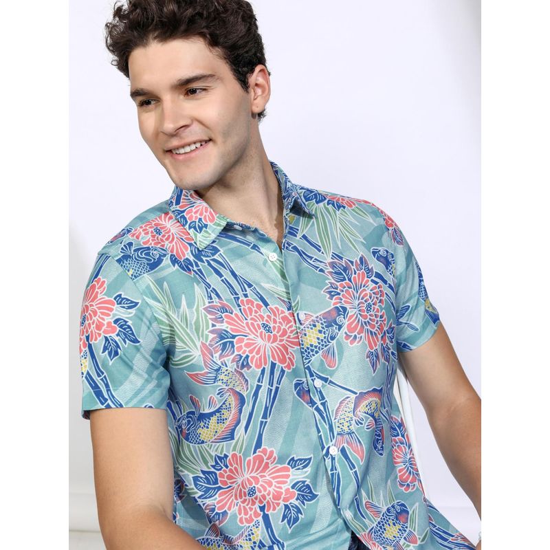 HIGHLANDER Men Multi-Color Polyester Floral Regular Fit Shirt (M)
