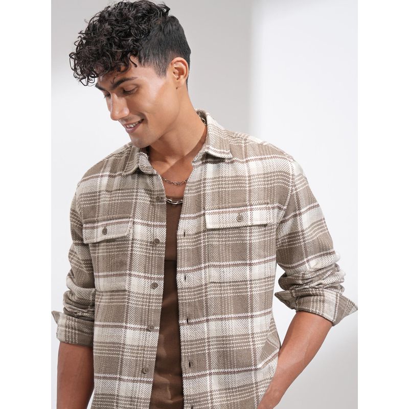 HIGHLANDER Men Brown Cotton Blend Checks Relaxed Fit Shirt (M)