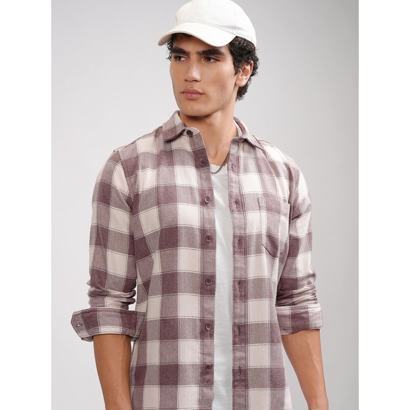 HIGHLANDER Men Red Cotton Blend Checks Slim Fit Shirt (M)