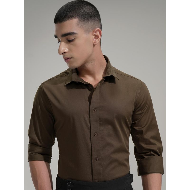 HIGHLANDER Men Mustard Cotton Solid Slim Fit Formal Shirt (L)