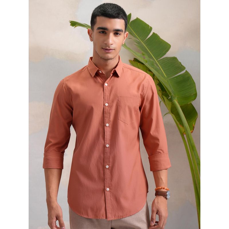 HIGHLANDER Men Orange Polyester Blend Solid Slim Fit Formal Shirt (XL)