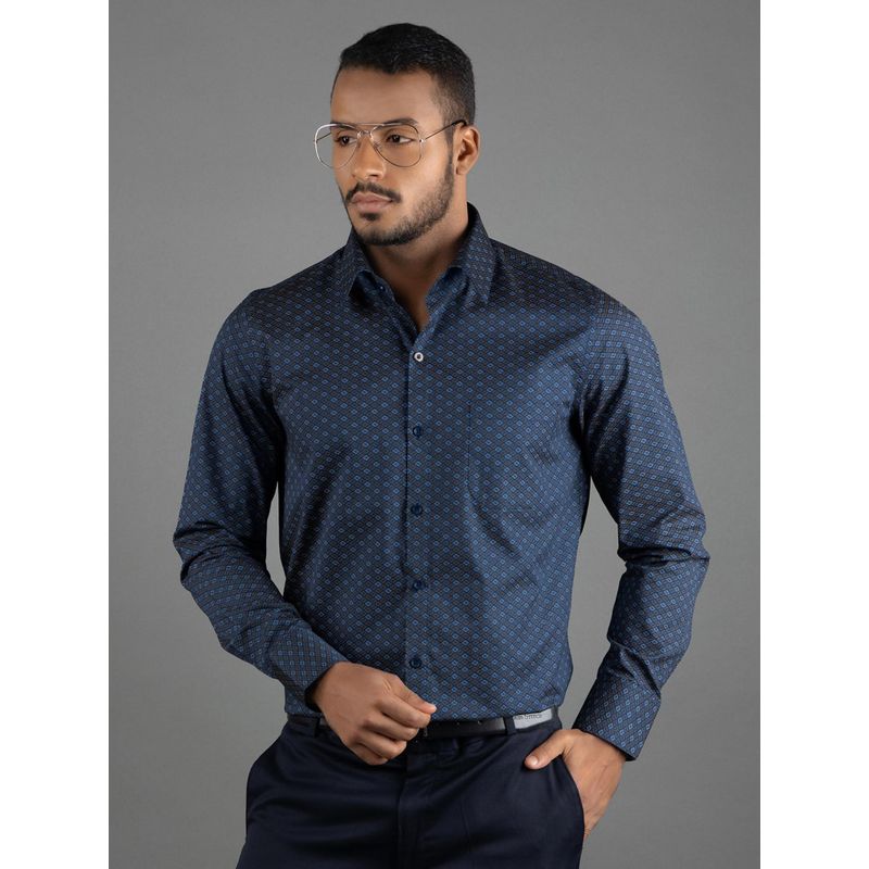 Louis Stitch Men Blue Cotton Self Design Regular Fit Shirt (38)