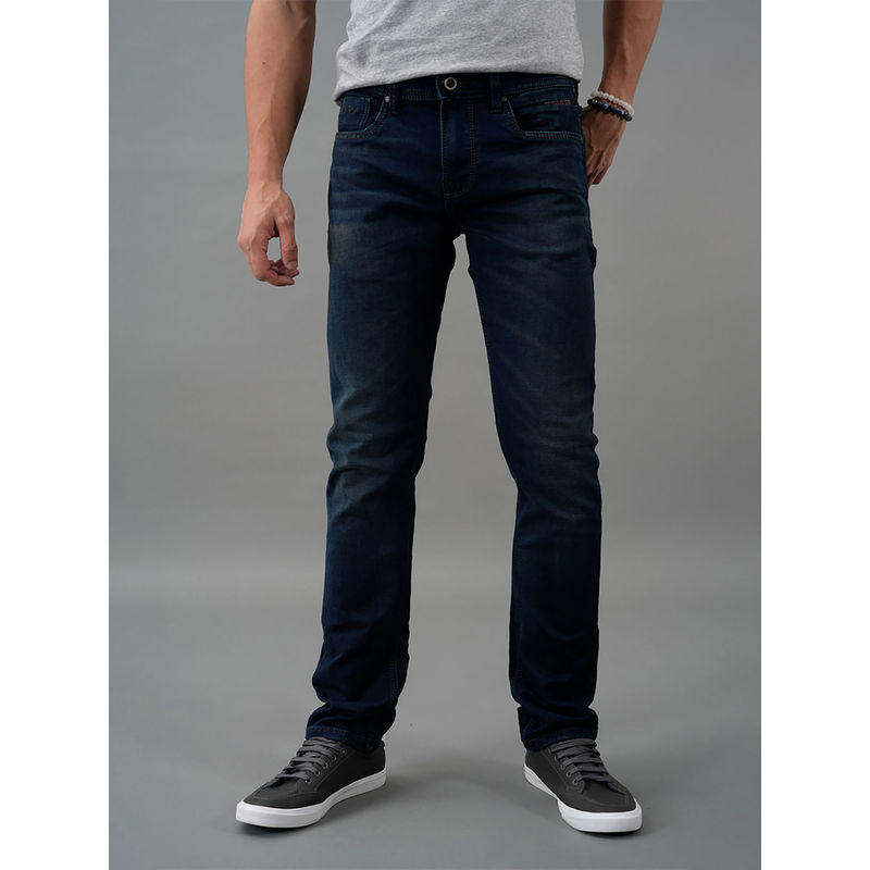 ROOKIES Dark Blue 5 Pocket Mid-Rise Slim Straight Fit Jeans (30)