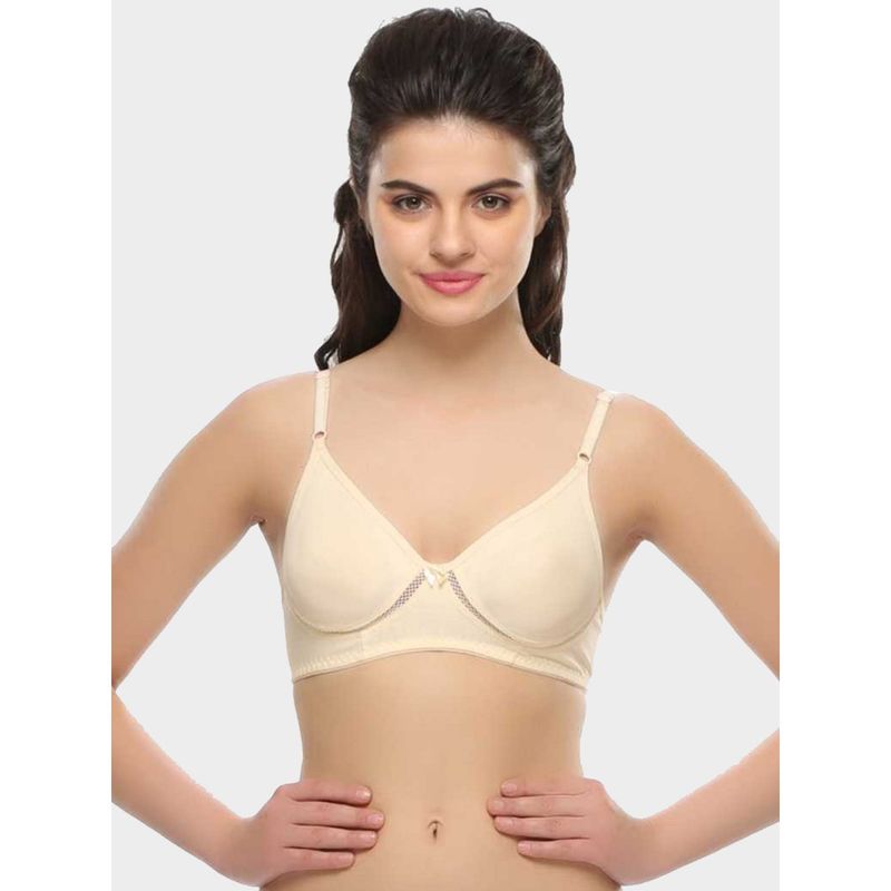 Clovia Cotton Rich Solid Non-Padded Demi Cup Wire Free T-shirt Bra - Nude (38B)
