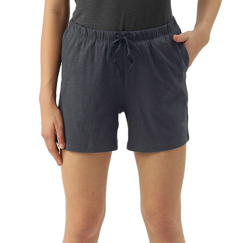 Enamor Essentials E062 Women's Relaxed Fit Basic Cotton Shorts - Blue (S) - E062