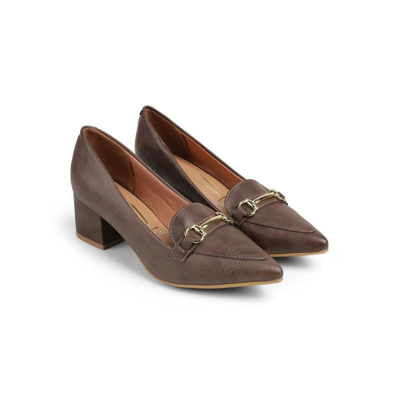 Vizzano Brown Pointed Toe Block Heel Loafers (EURO 37)