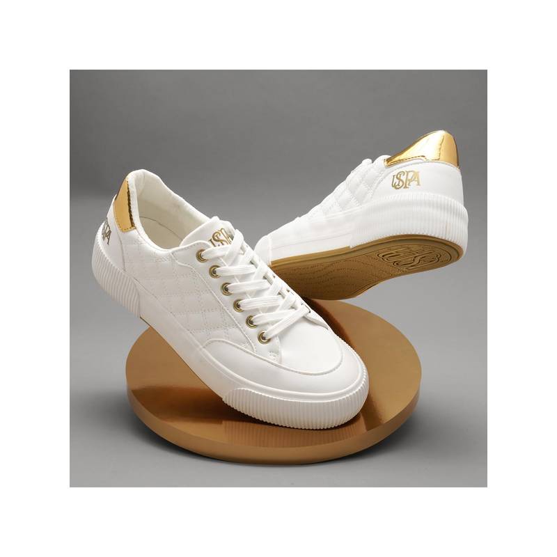 U.S. POLO ASSN. Elsa 2.0 Off White Sneakers Shoes With Quilting Detail (UK 6)