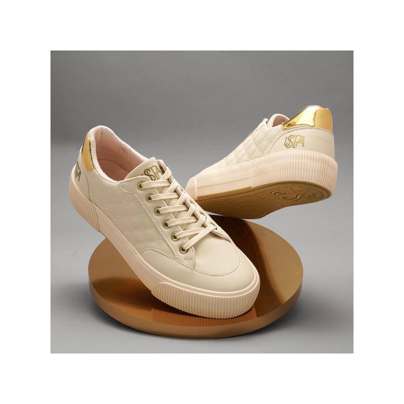 U.S. POLO ASSN. Elsa 2.0 Nude Sneakers Shoes With Quilting Detail (UK 3)