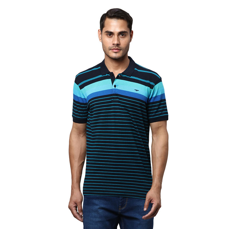 Park Avenue Slim Fit Stripe Blue Polo T-Shirt (S)