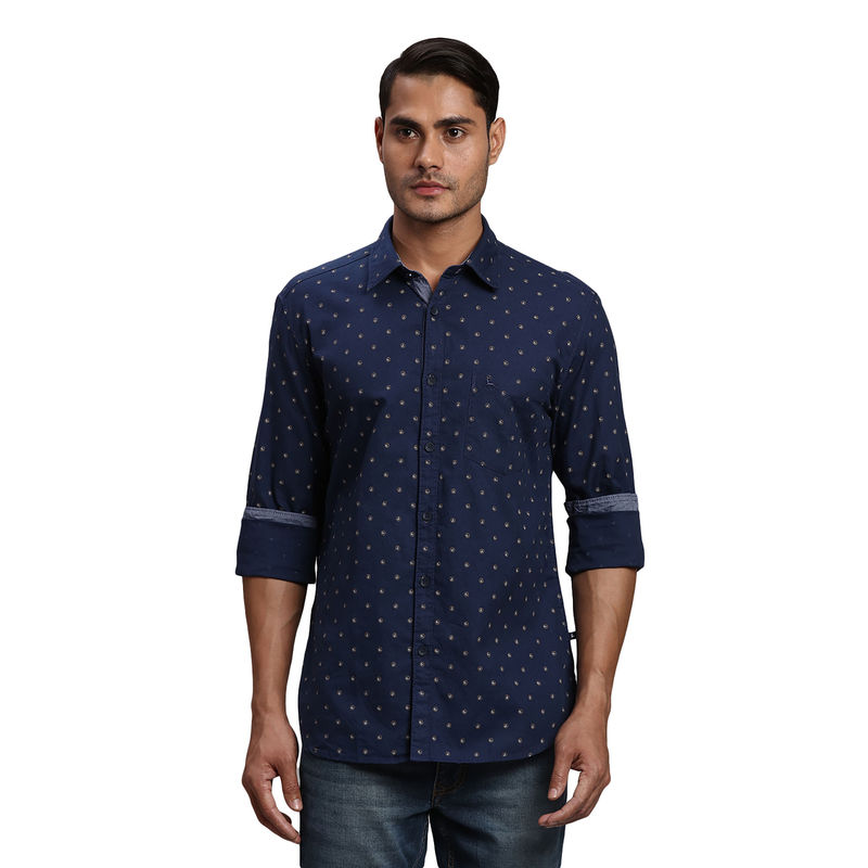 Parx Slim Fit Printed Blue Shirt (M)