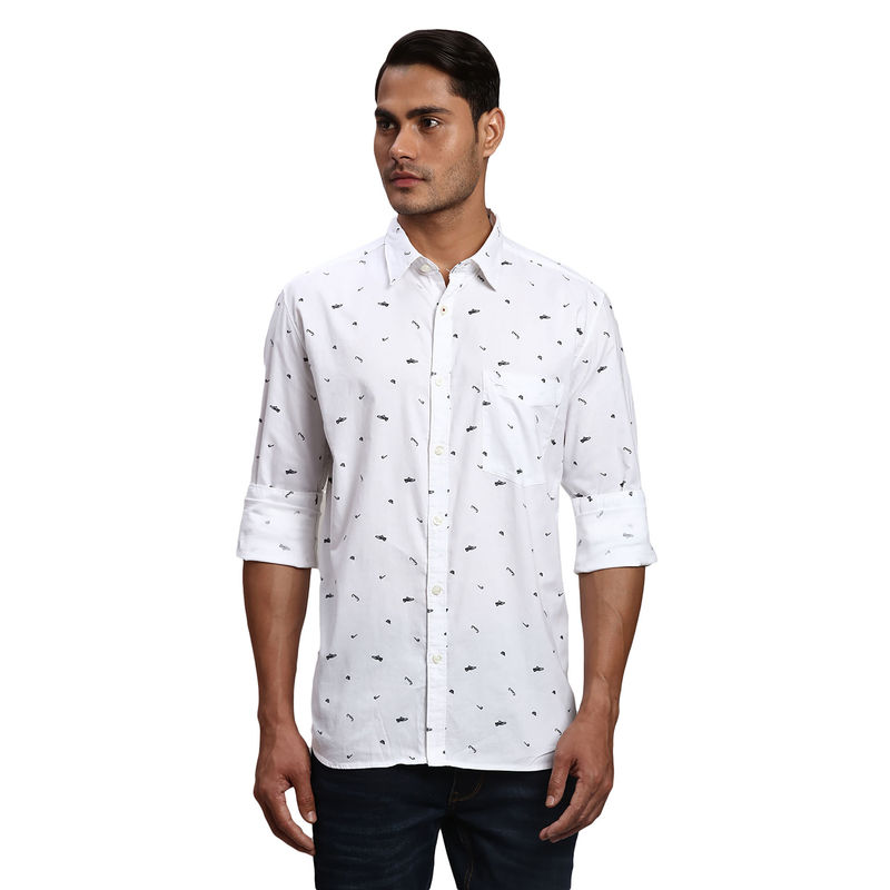 Parx Slim Fit Printed White Shirt (S)