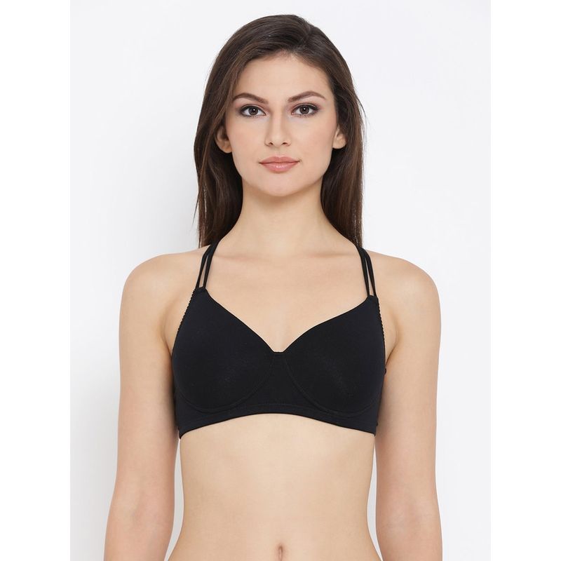 Clovia Cotton Spandex Solid Padded Full Cup Wire Free T-shirt Bra - Black (32D)