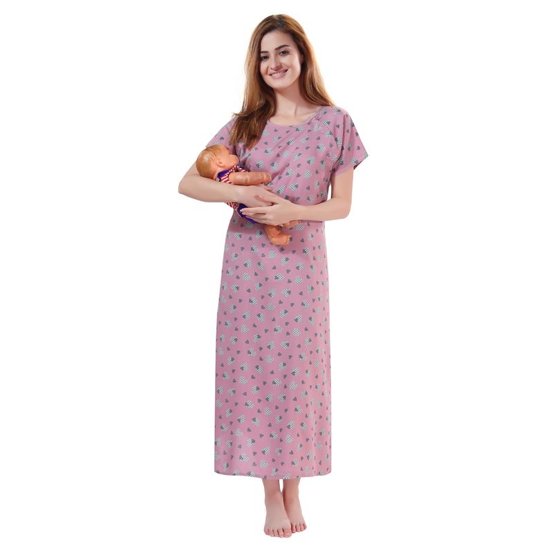 PIU Womens Cotton Maternity-Feeding Nighty Pink (L)