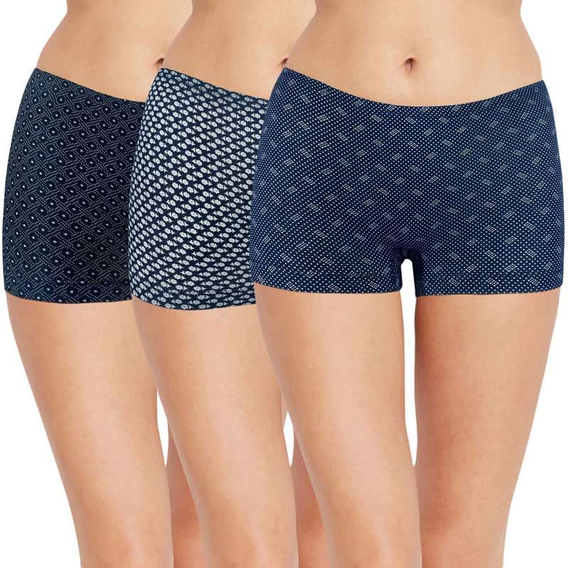 Bodycare Women's Printed Cotton Boy Shorts in Pack of 3 - Multi-color (XL)