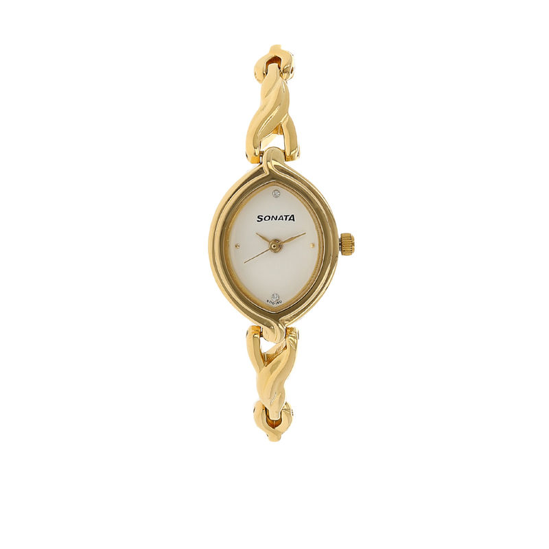 Buy Sonata White Dial Golden Metal Strap Watch Online