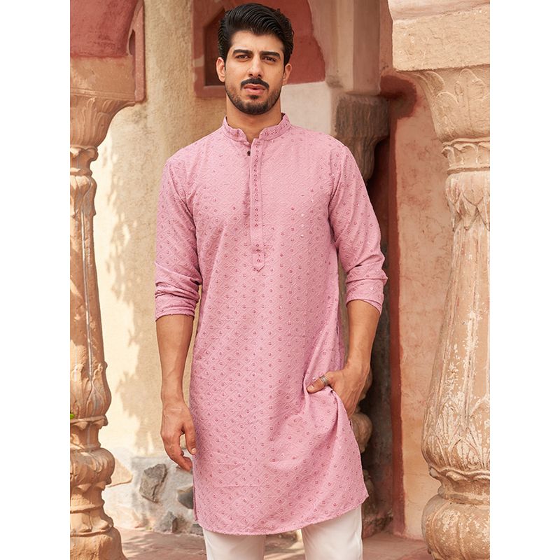 Jompers Men Pink Embroidered Cotton Kurta (2XL)