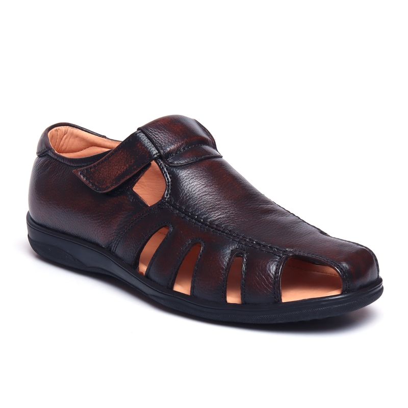 Zoom Shoes Mens Velcro Sandals - Brown (UK 5)