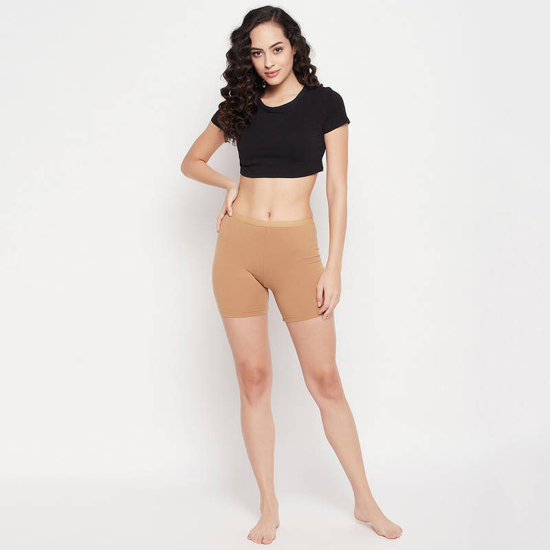 Clovia Mid Waist Boyleg Panty In Nude Colour - Cotton (L)
