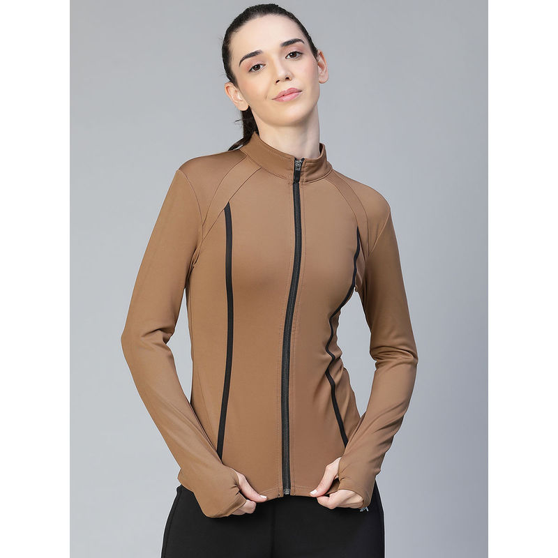 Athlisis Khaki Women Solid Dry-Fit Outdoor Jacket (S)