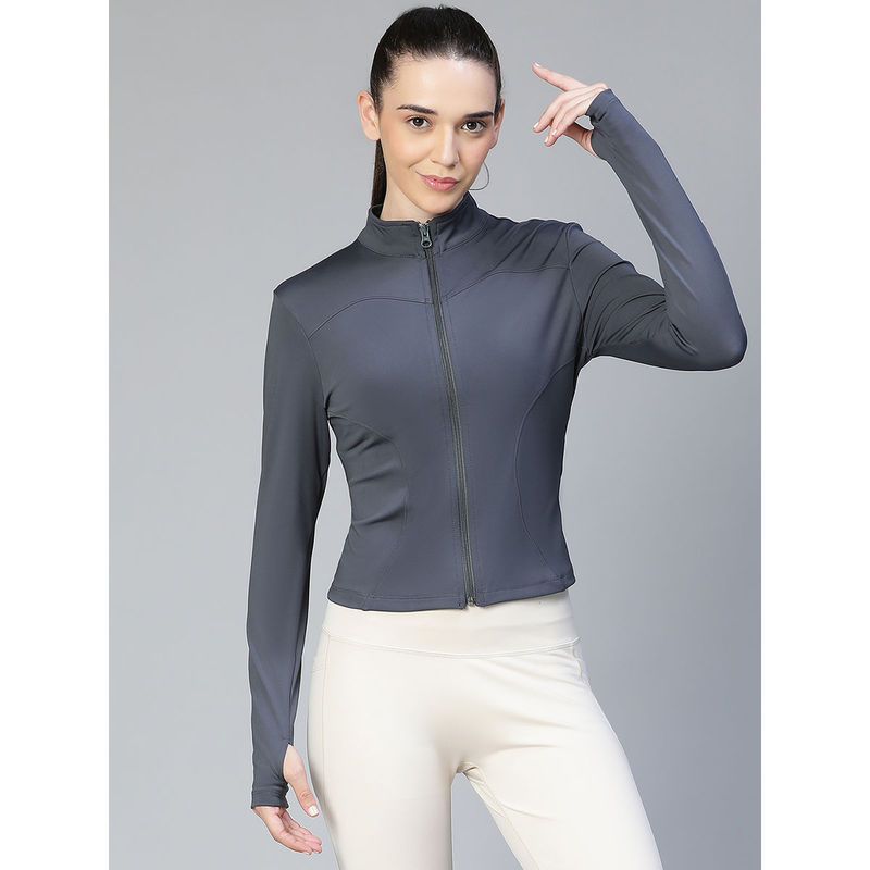 Athlisis Grey Women Solid Dry-Fit Outdoor Jacket (XL)