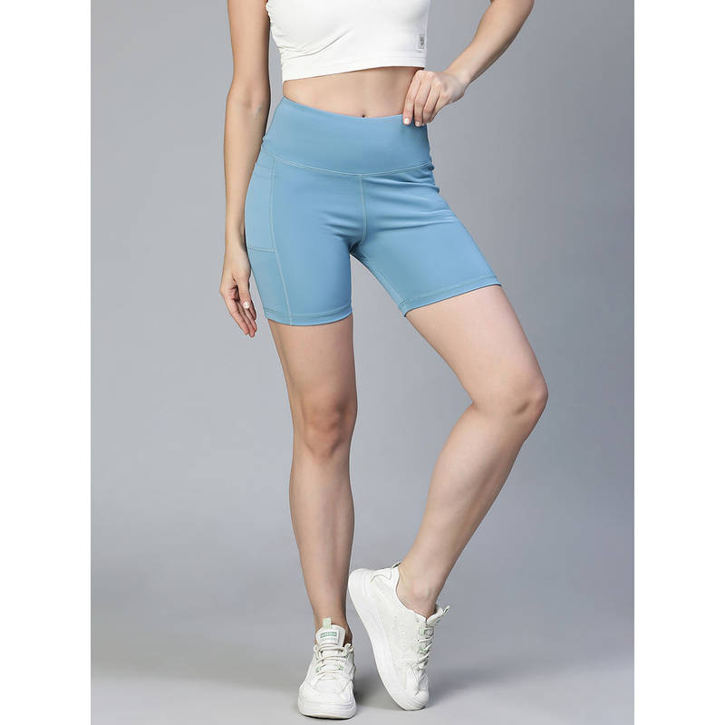 Athlisis Women Ice Blue Mid Waist Fitness Shorts (S)