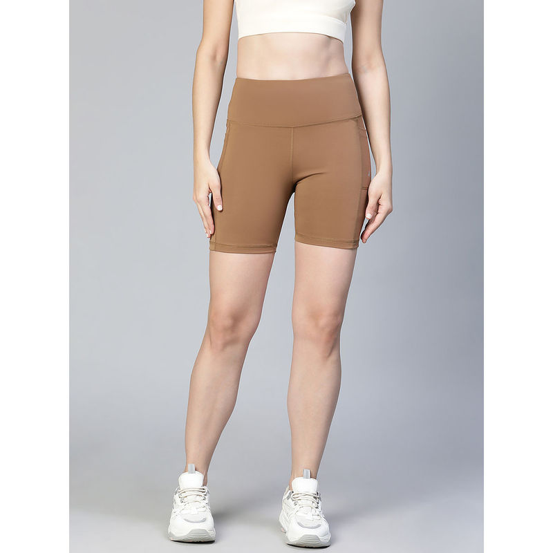 Athlisis Women Khaki Mid Waist Fitness Shorts (S)