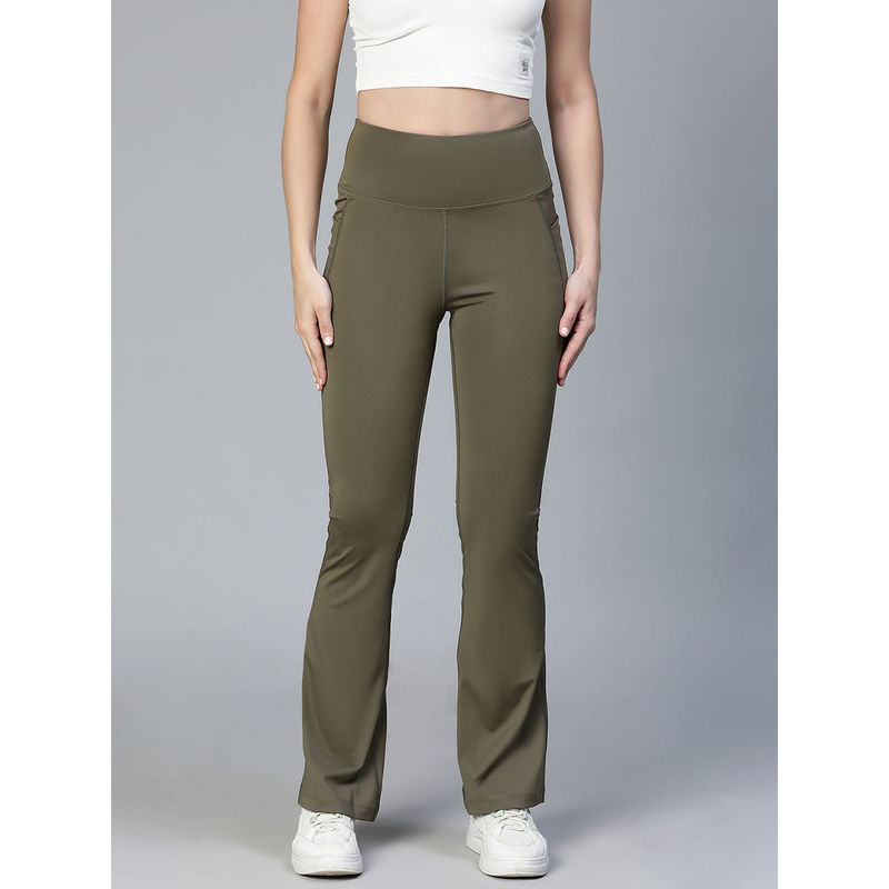 Athlisis Women Olive Bootcut-Fit Quick Dry Track Pants (L)