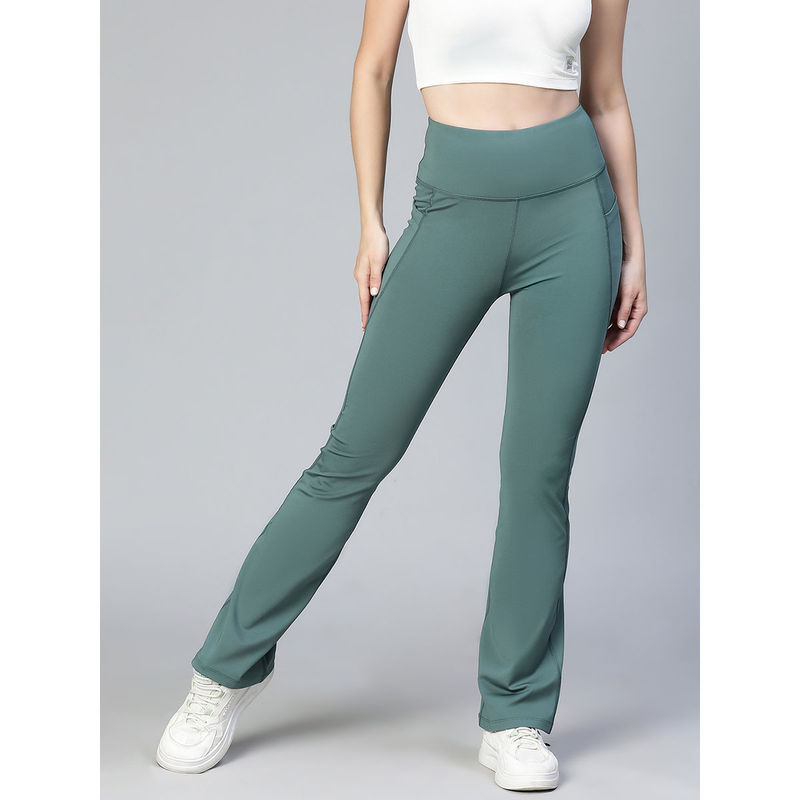 Athlisis Women Forest Green Bootcut-Fit Quick Dry Track Pants (L)