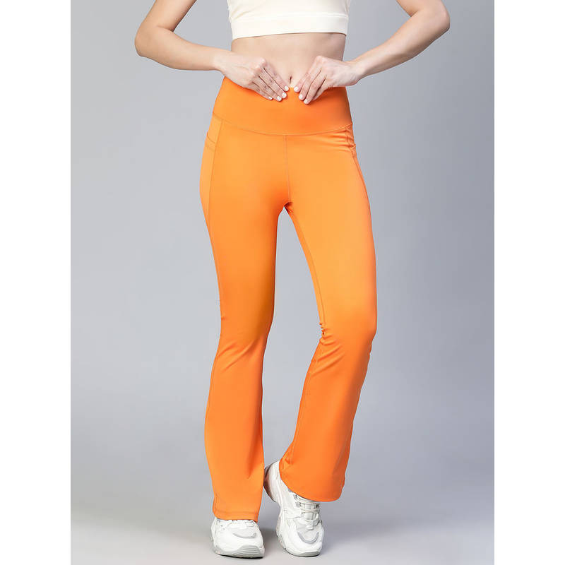 Athlisis Women Orange Bootcut-Fit Quick Dry Track Pants (M)
