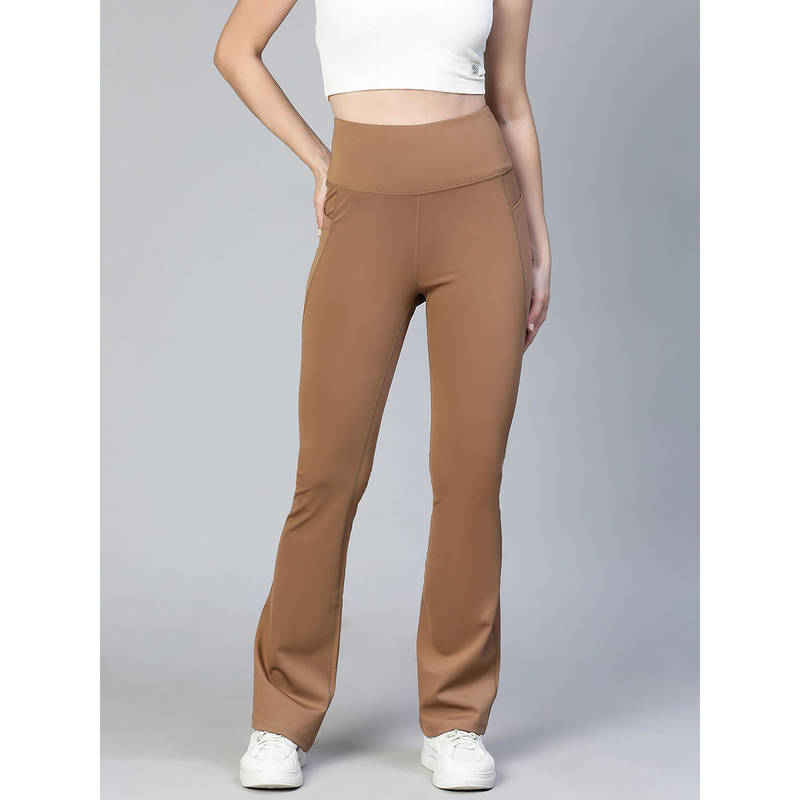 Athlisis Women Tan Bootcut-Fit Quick Dry Track Pants (S)