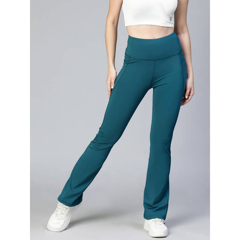 Athlisis Women Teal Bootcut-Fit Quick Dry Track Pants (M)