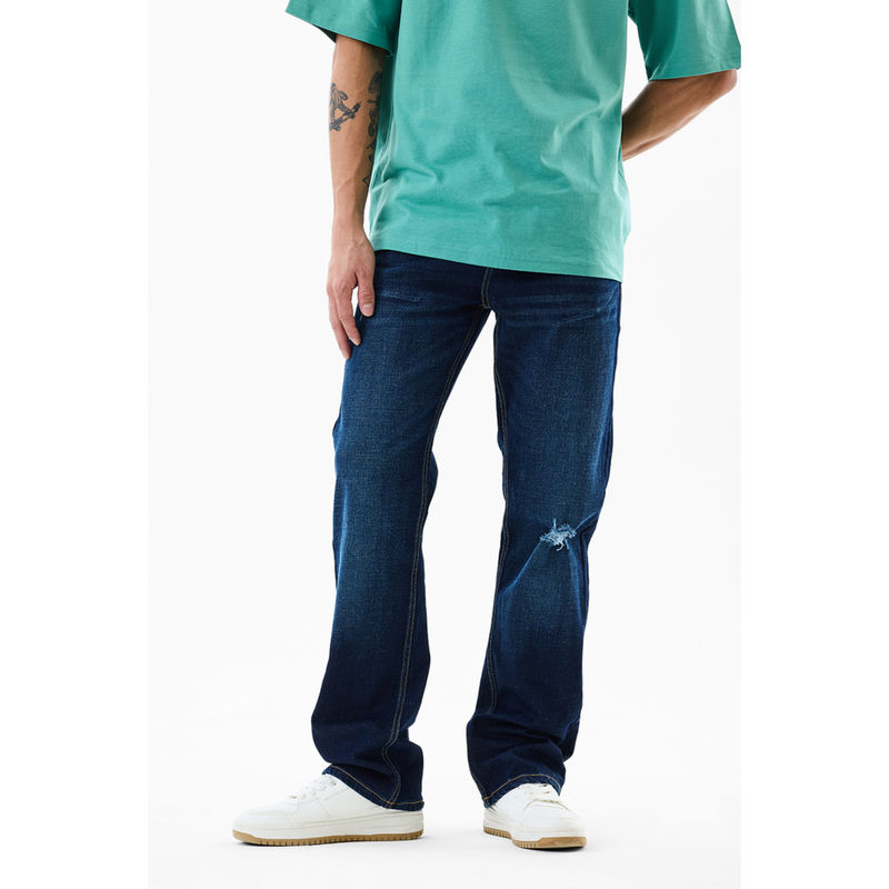 Snitch Navy Blue Distressed Straight Casual Jeans (34)