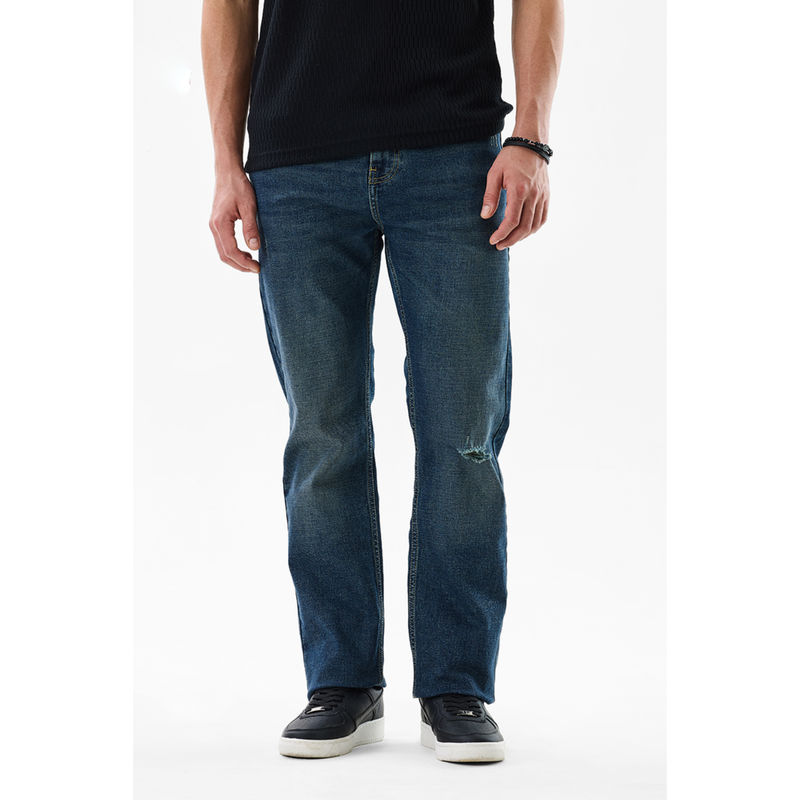 Snitch Ink Blue Distressed Straight Casual Jeans (36)
