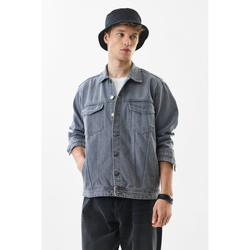 Snitch Ash Grey Solid Full Sleeves Relaxed Casual Jacket (XL)