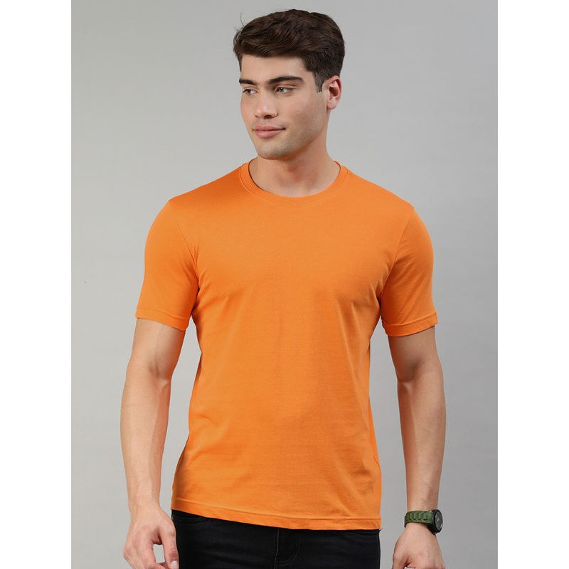 Huetrap Mens Best Quality Orange Round Neck Short Sleeve T-Shirt (XL)