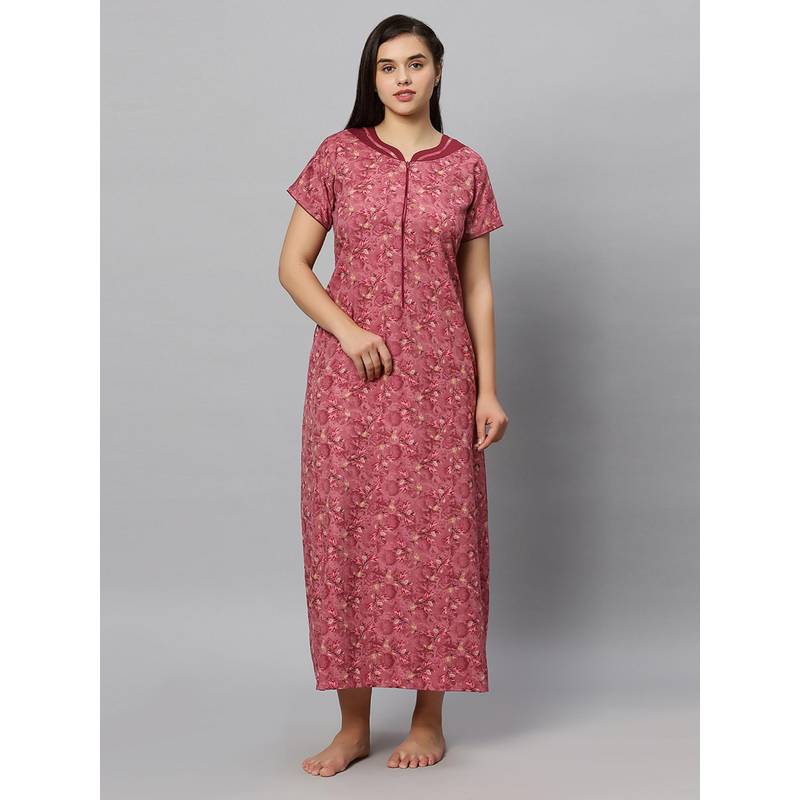 Quira Women Maroon Cotton Blend Printed Nightdress (XL)