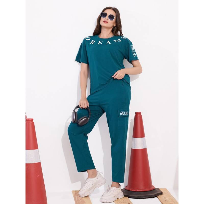 Quira Women Blue Pure Cotton Printed Top with Pyjama (M)