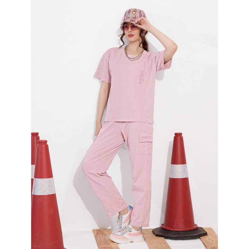 Quira Women Pink Pure Cotton Printed Top with Pyjama (L)