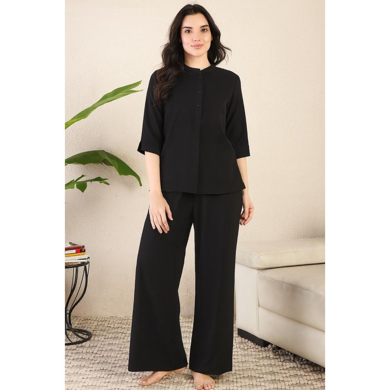 July Nightwear Women Black Cotton Solid Kurti with Pyjama (S)