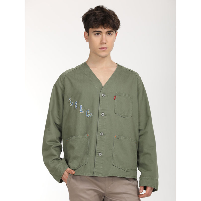 Levi's Men Typographic Print Olive Jacket (L)
