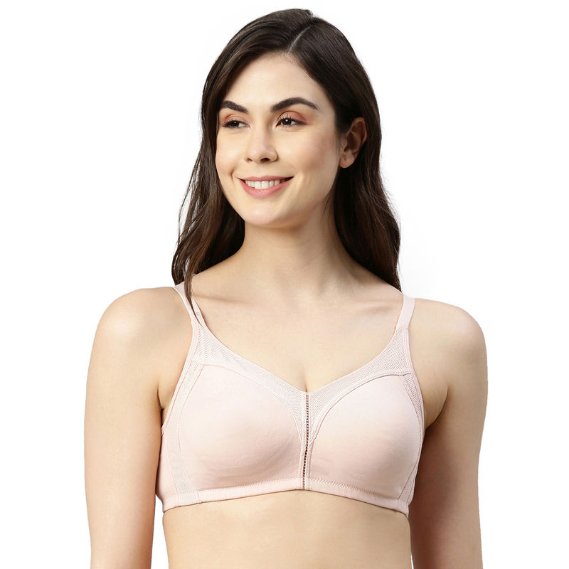 Enamor Womens AB75 Non Padded Full Coverage M-Frame Jiggle Control Cotton Bra-Pearl (34D)