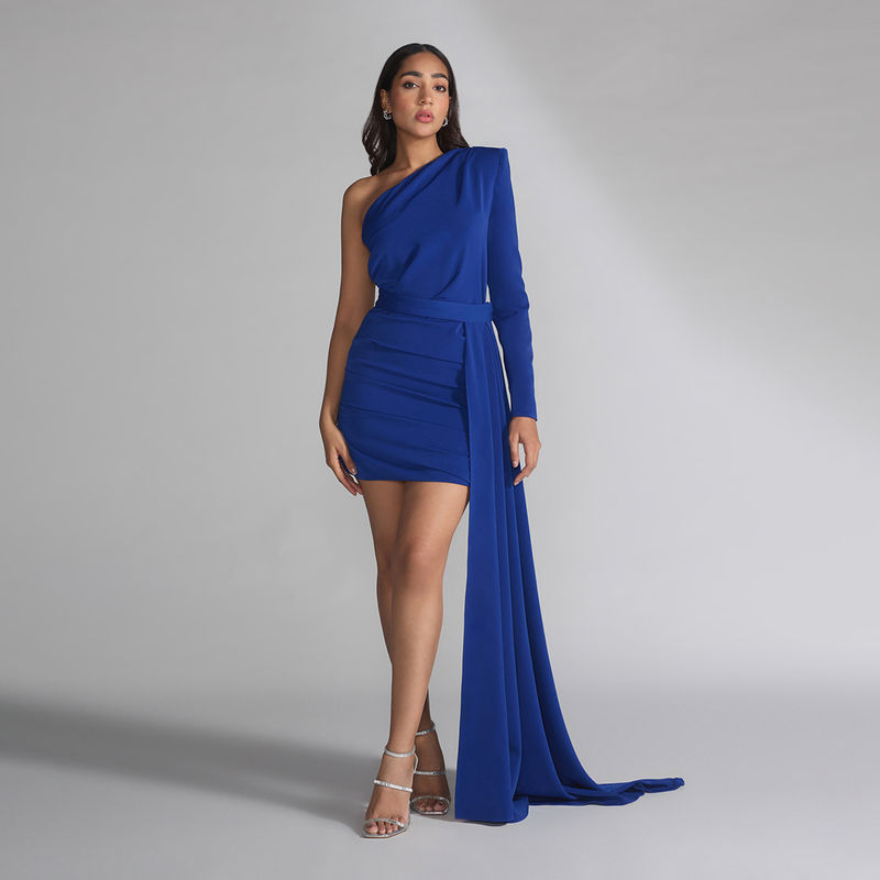 RSVP by Nykaa Fashion Royal Blue One Shoulder Short Dress (S)