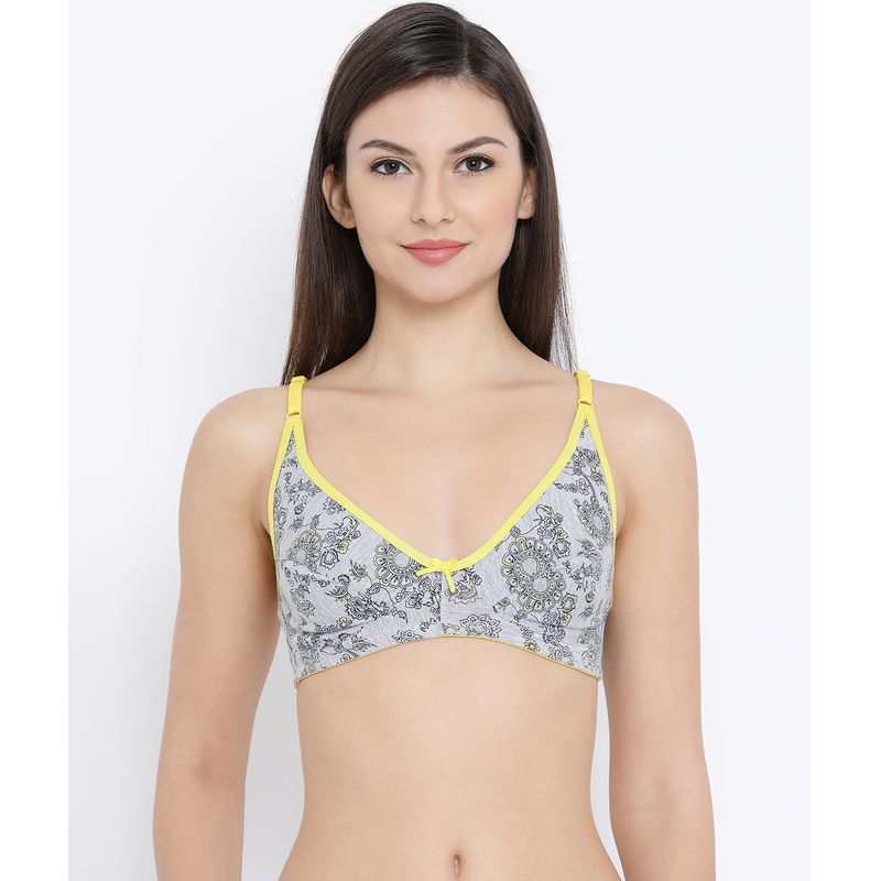 Clovia Cotton Spandex Printed Non-Padded Full Cup Wire Free Everyday Bra - Light Grey (32C)