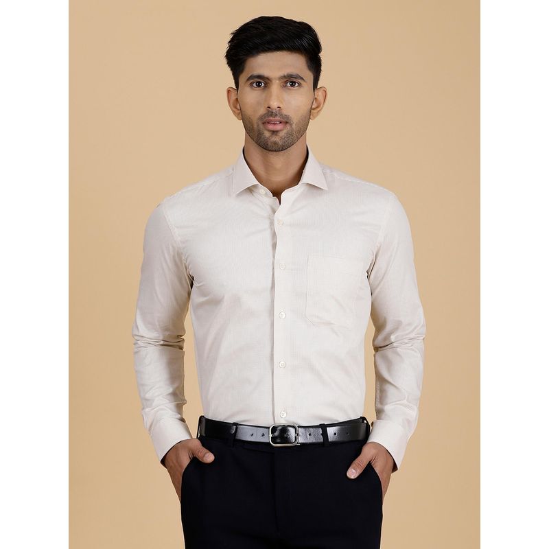 Metal Men's White Cotton Slim Fit Checked Formal Shirt (42)