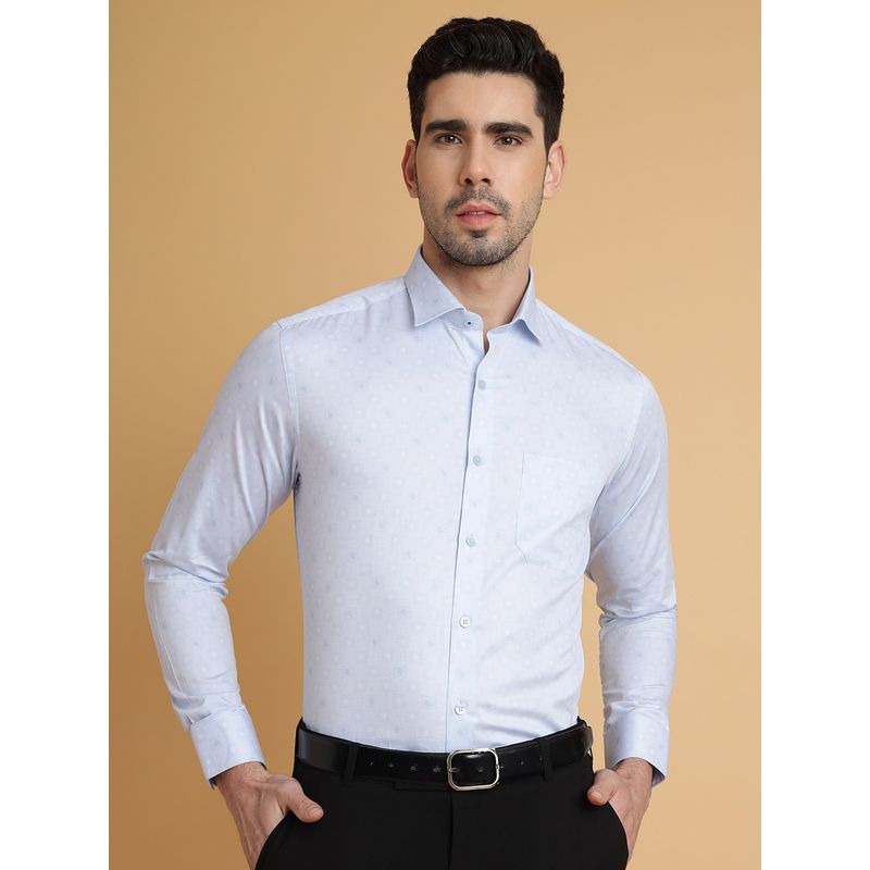 Metal Men's 100% Cotton Printed Light Blue Slim Fit Full Sleeve Cutaway Formal Shirt (42)