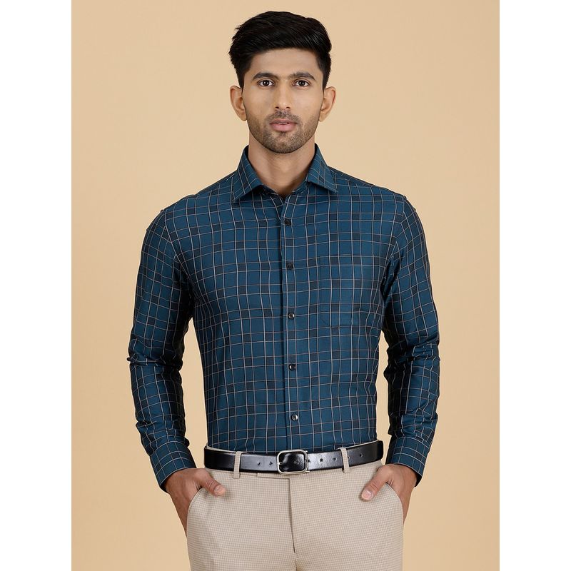 Metal Men's Teal Checked Slim Fit Cotton Shirt (40)